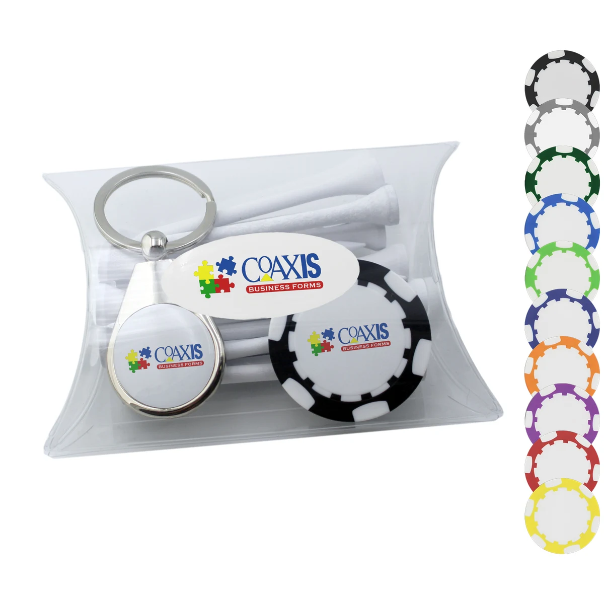 Clear Pillow Pack Golf Gift Set - Key Ring, Poker Chip & Tees 1