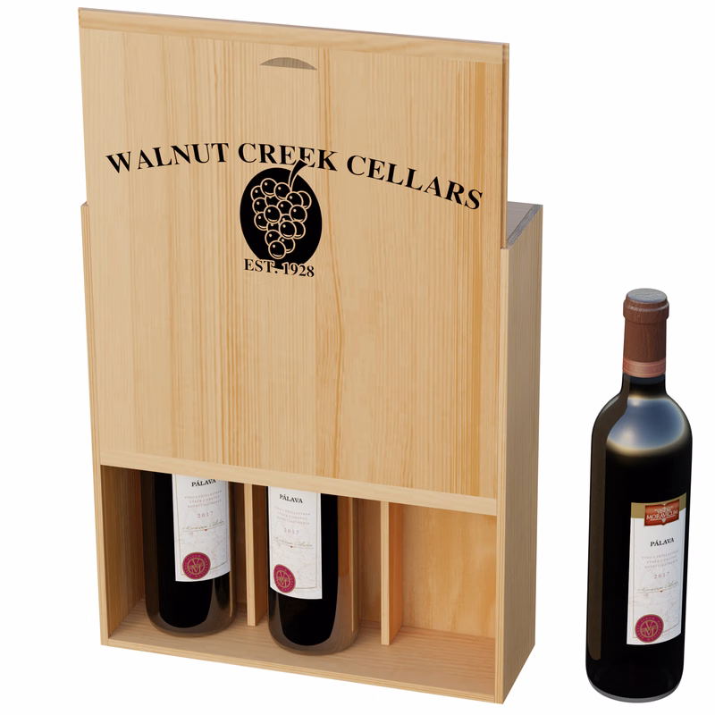 Three Bottle Wine Box with Dividers & Screen Print
