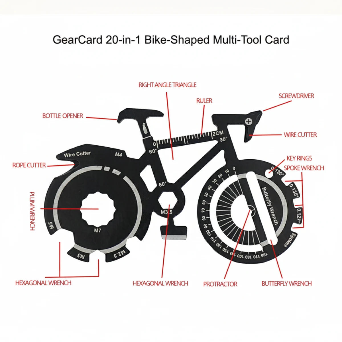 GearCard 20-in-1 Bike-Shaped Multi-Tool Card 1