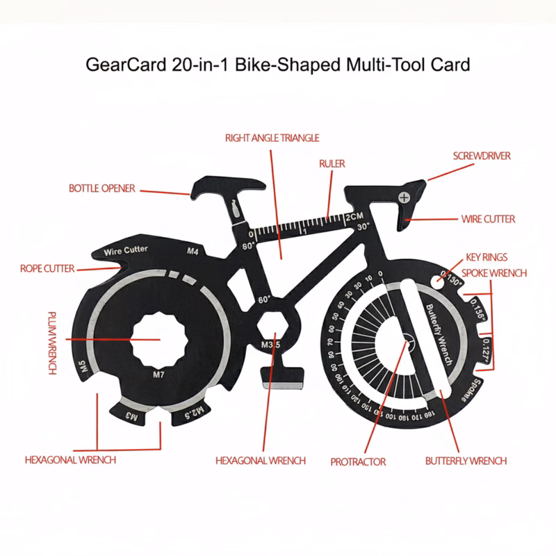 GearCard 20-in-1 Bike-Shaped Multi-Tool Card