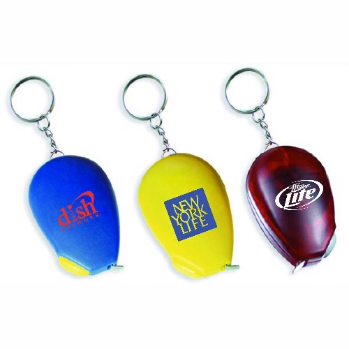 Computer mouse shape tape measure with key chain.