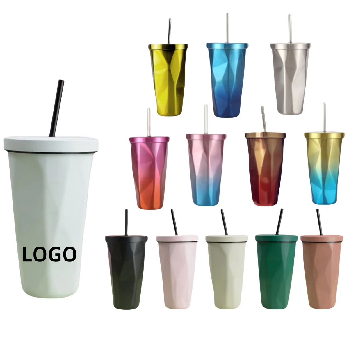 MOQ 16oz Irregular-Shaped Insulated Tumbler w/Lid & Straw 1