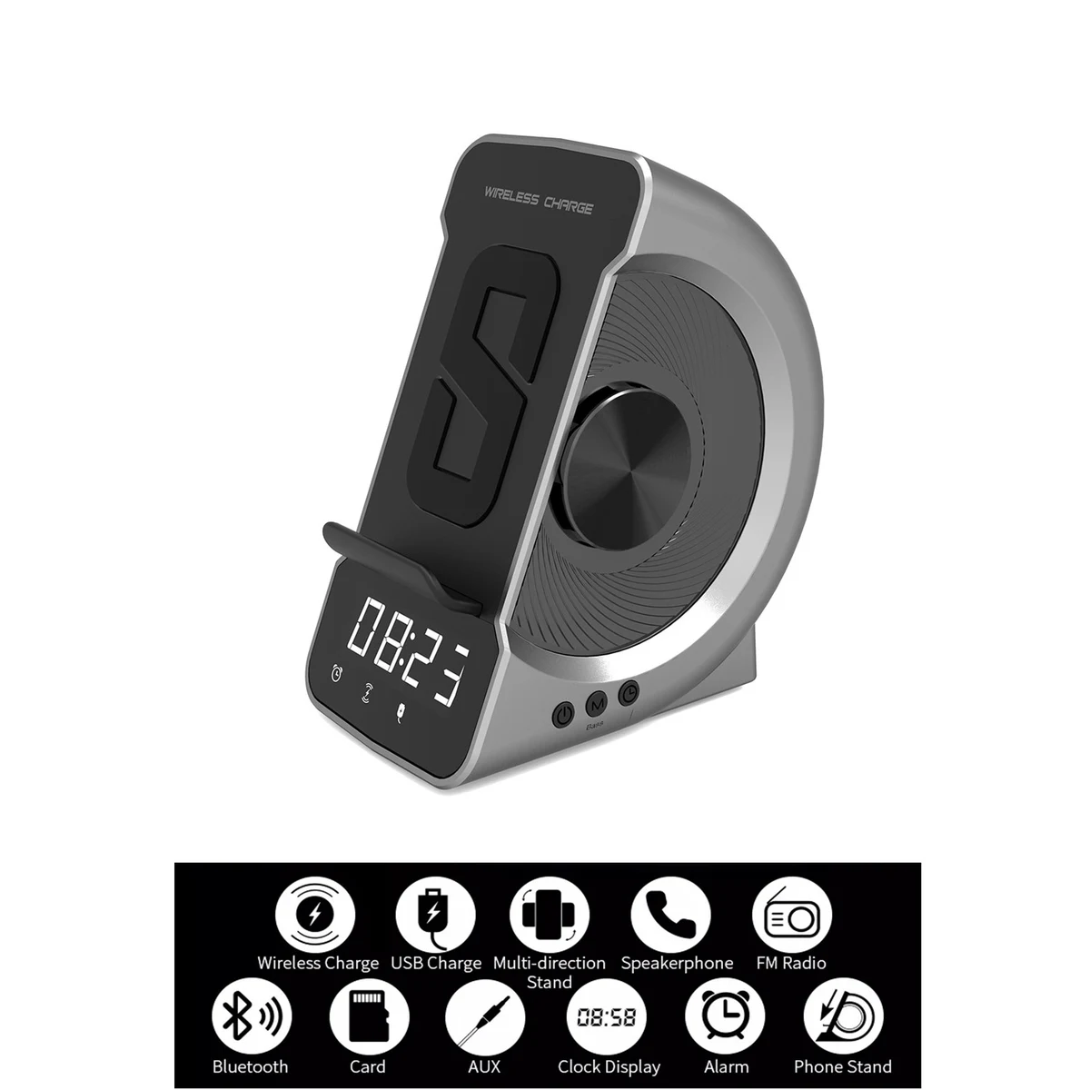 Bluetooth Speaker With Wireless Charger Radio Clock 1