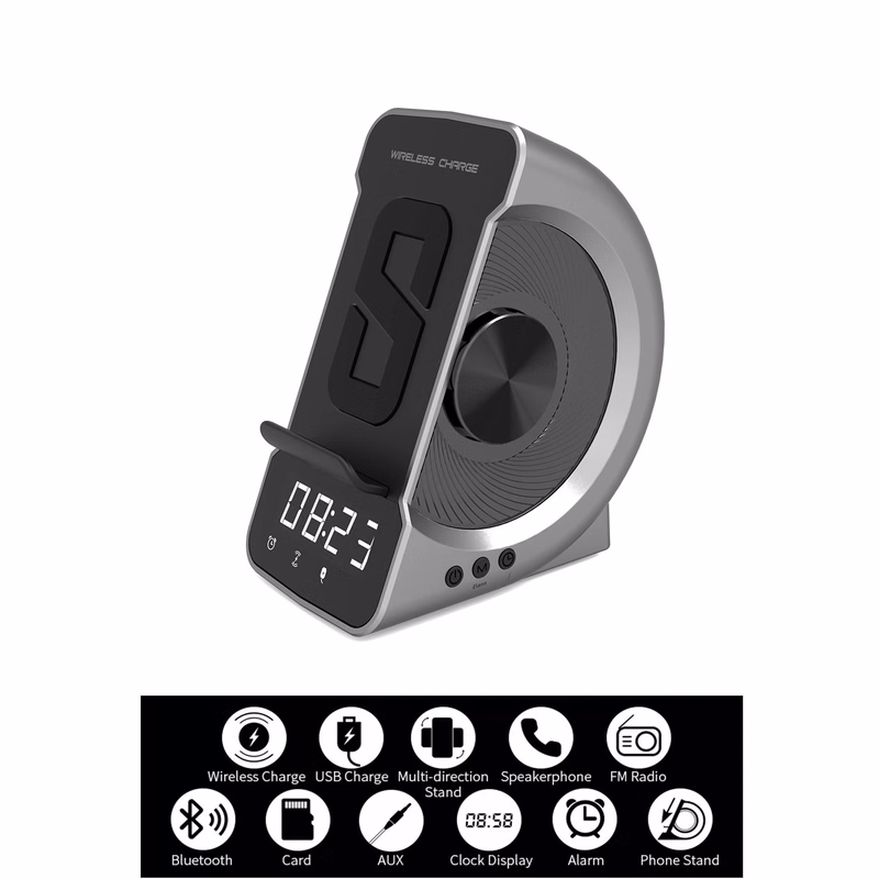 Bluetooth Speaker With Wireless Charger Radio Clock
