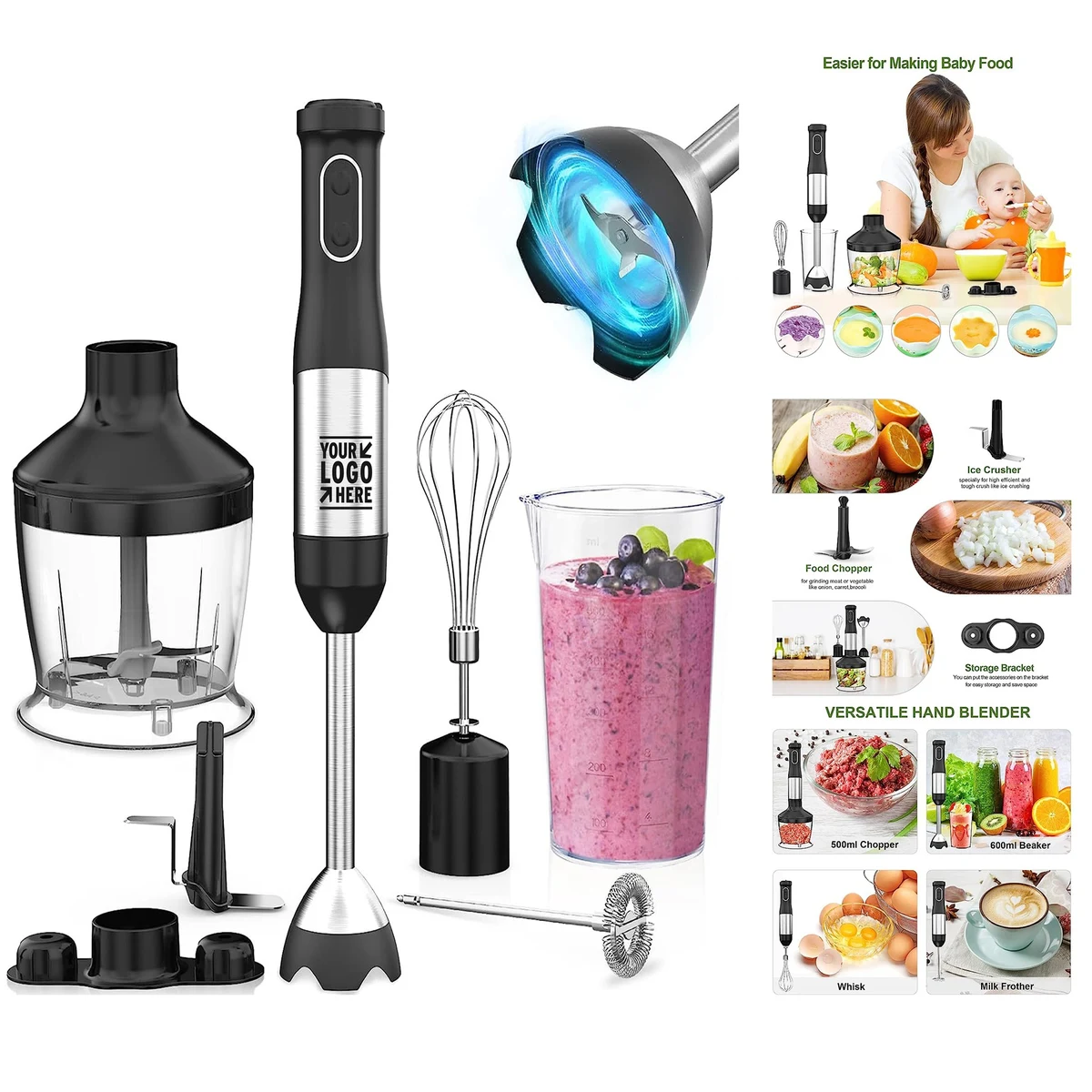 20-Speed 7 in 1 Immersion 800W Scratch Resistant Hand Blender 1