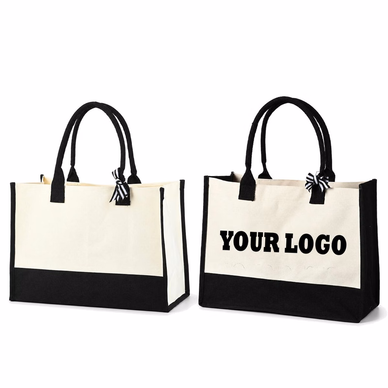 Contrast Side Panel Canvas Gusset Tote Bag