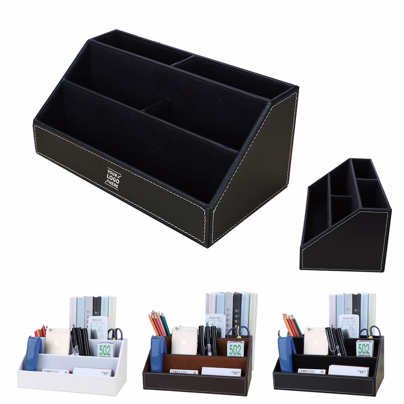 PU Leather Pen Holder Desktop Organizer