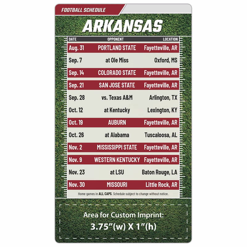 Magnet Football Sport Schedules - 4x7 Round Corners - AR