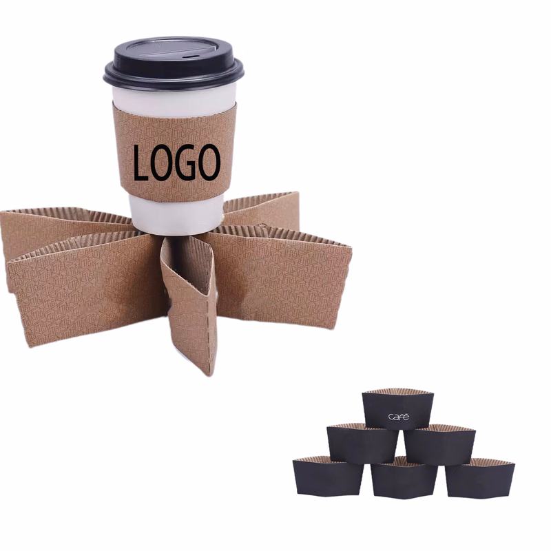 Kraft Paper Coffee Cup Cover Insulated Cup Sleev MOQ 100pcs