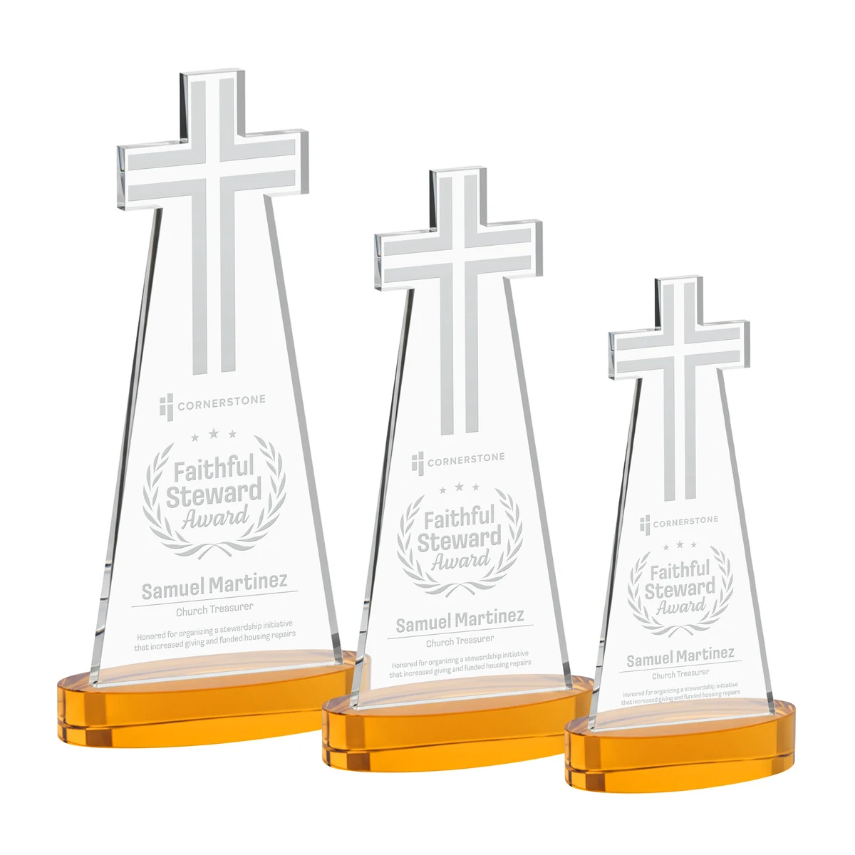 Cross Award on Alberton Base - Amber 1
