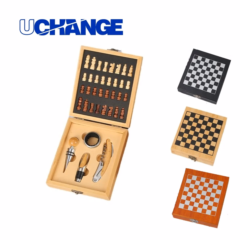Bamboo Chess Board Wine Accessories Gift Set