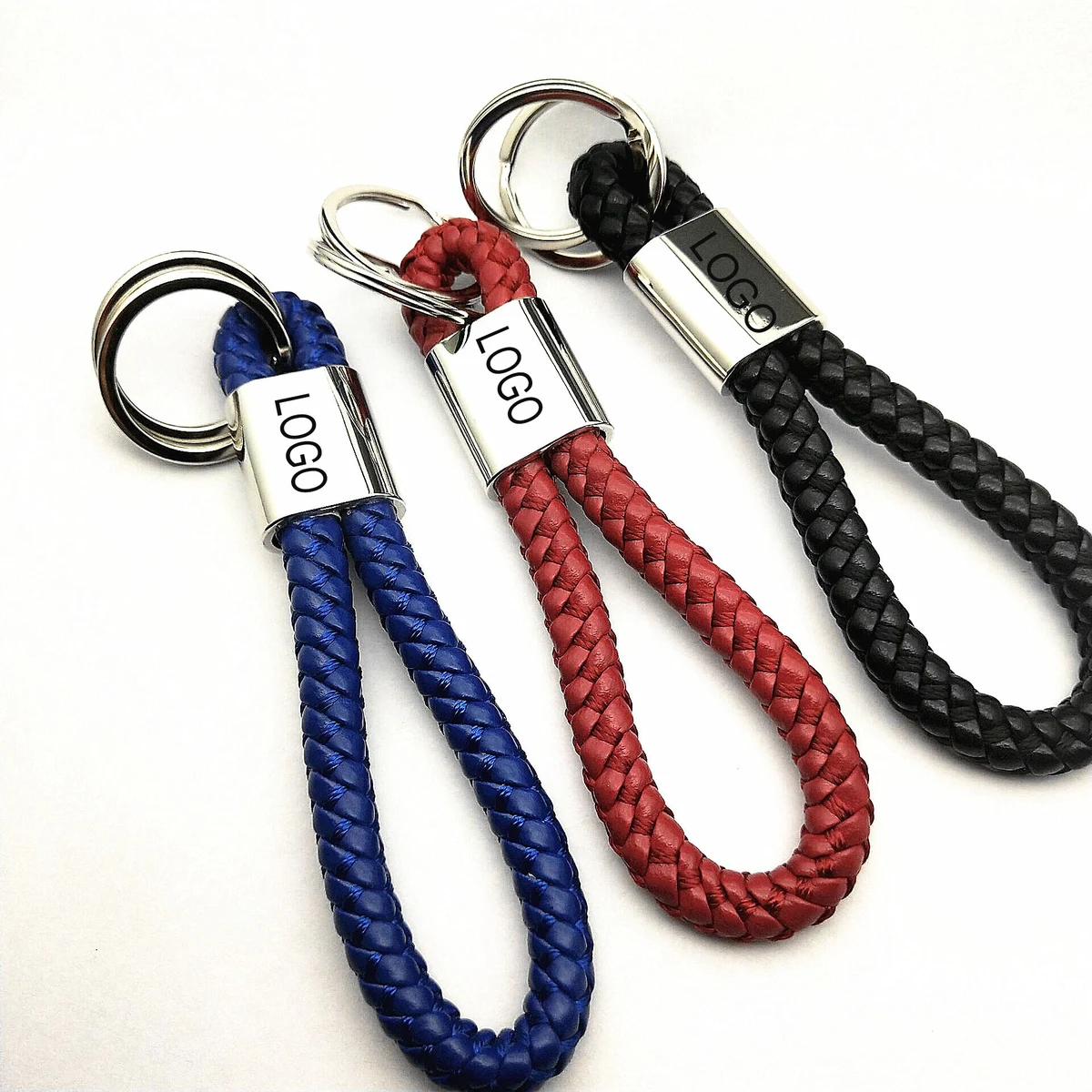 Colorful Braded Leather Key Chain Double Keyring 1