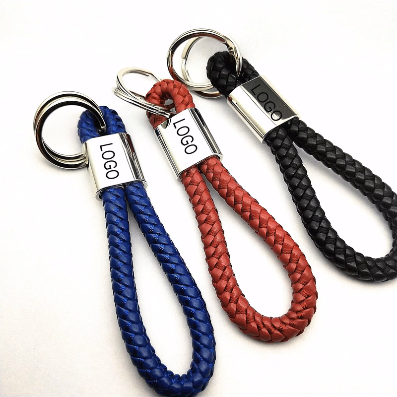 Colorful Braded Leather Key Chain Double Keyring