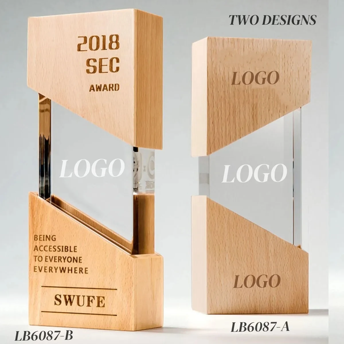 Wooden Plaque Award Crystal Throphy Personalized 1