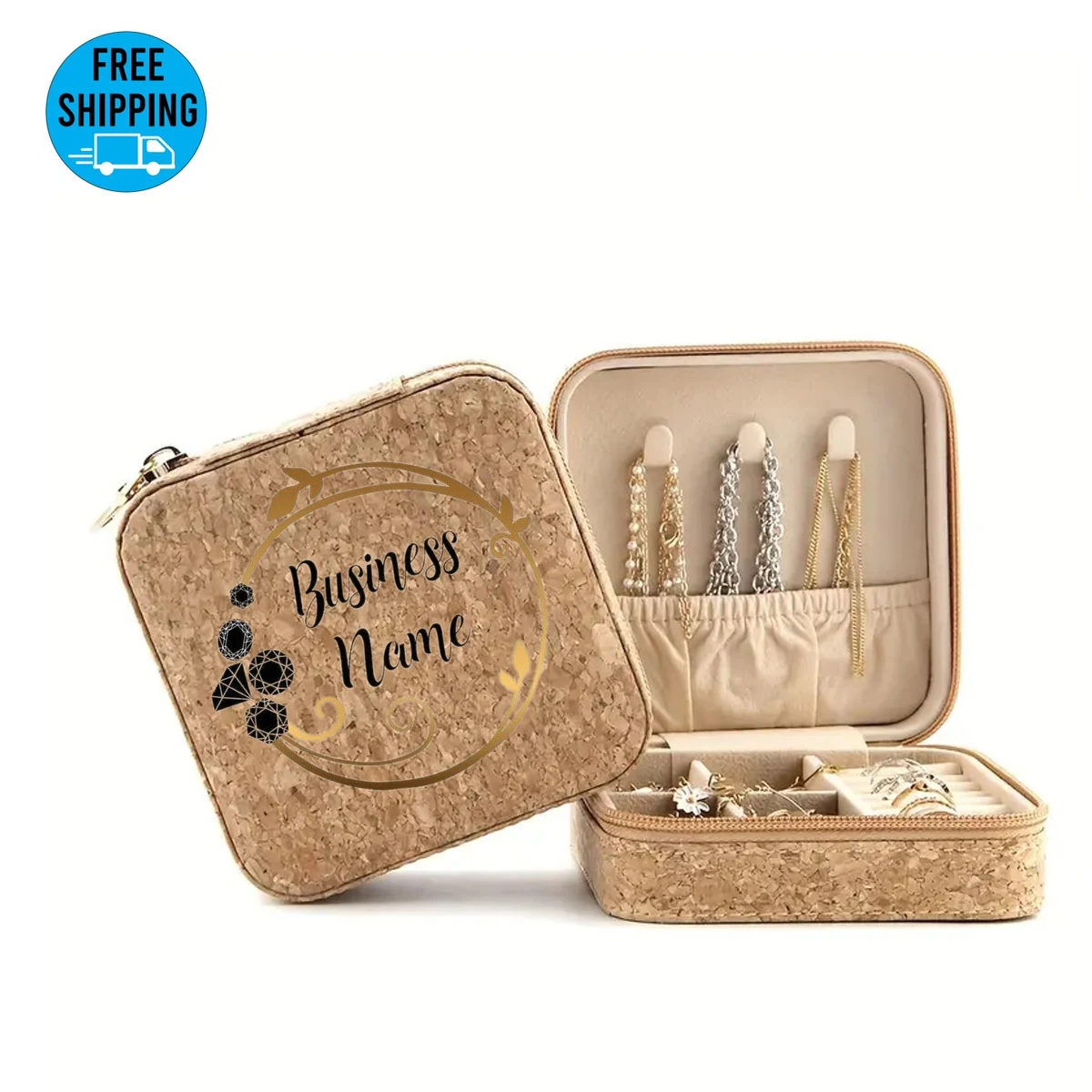 Retro portable travel cork Jewelry storage case/box 1