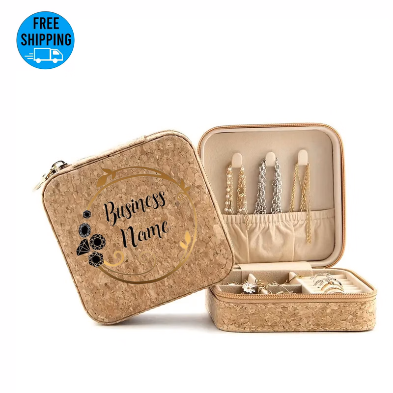 Retro portable travel cork Jewelry storage case/box