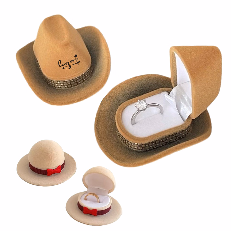 Western Cowboy Hat Velvet Ring Presentation Box