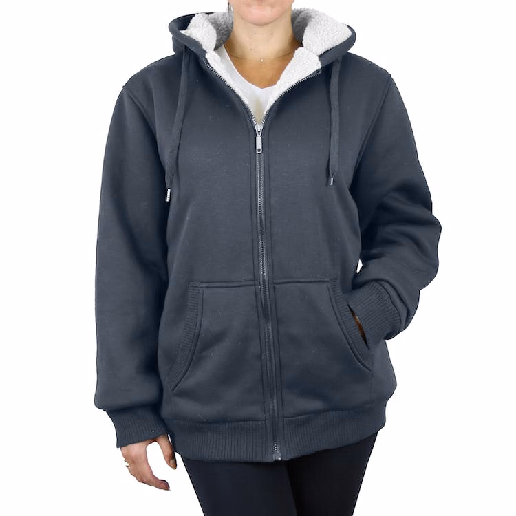 Women's Heavyweight Sherpa Hoodies - Charcoal S-XL