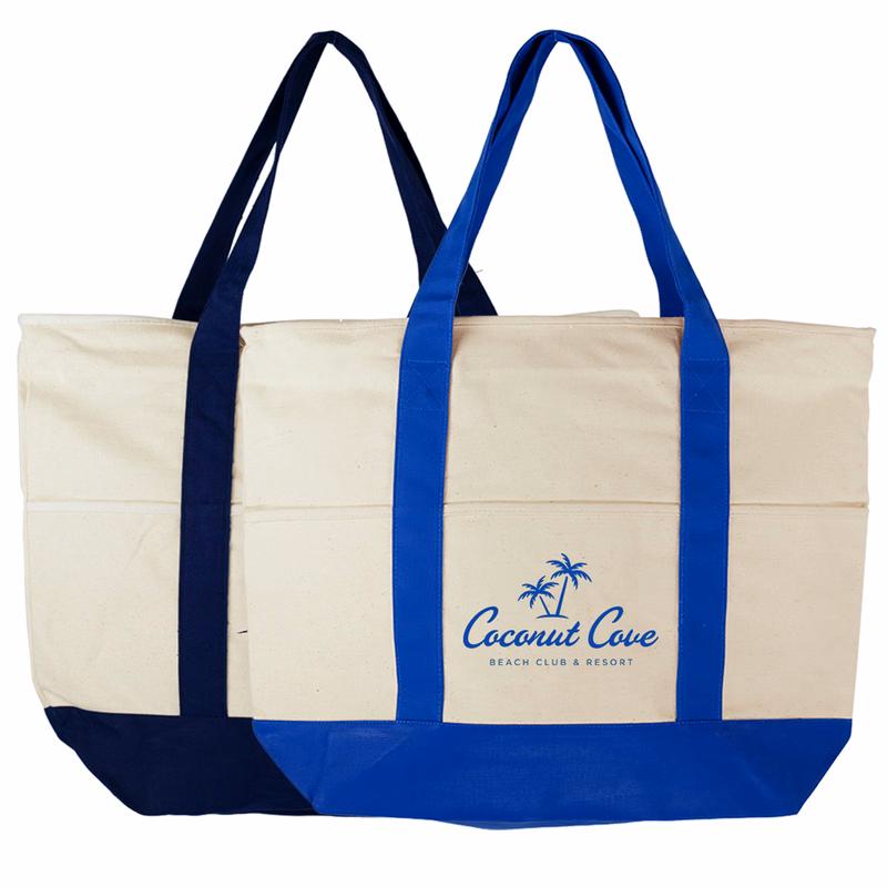 IslandLife 3-Front-Pocket 20? Deluxe Zippered Cotton Canvas Tote Bag