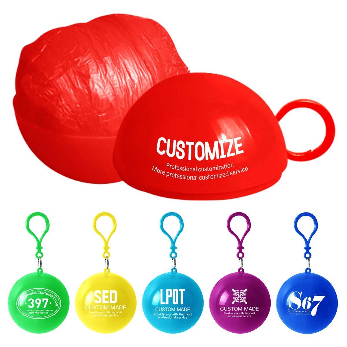 Disposable Raincoat Ponchos with Keychain Ball, custom jacket with logo imprint 1
