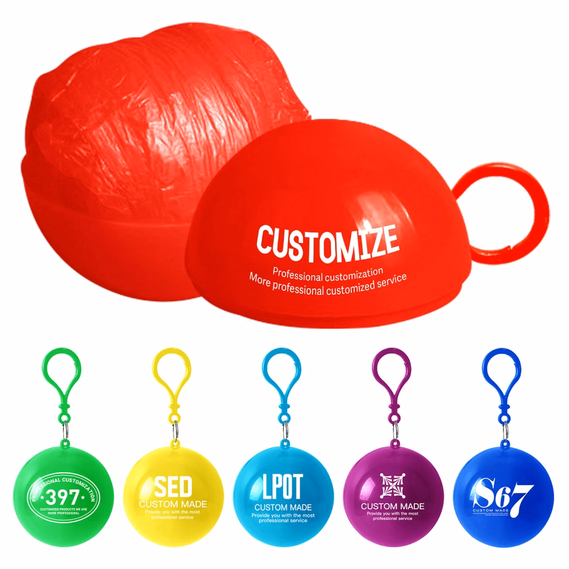 Disposable Raincoat Ponchos with Keychain Ball
