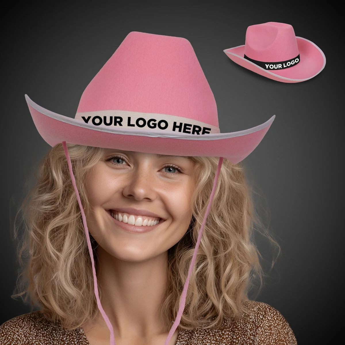 Pink Cowboy Hat with White Band(Imprinted) 1