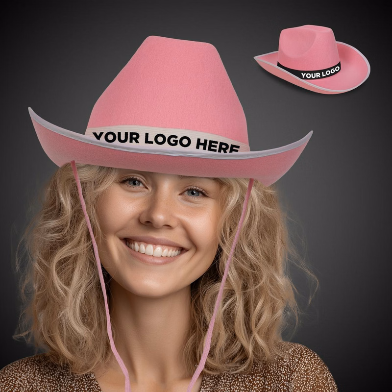 Pink Cowboy Hat with White Band(Imprinted)