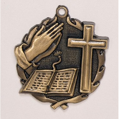 Bible Cross Wreath Medal, 1 3/4"