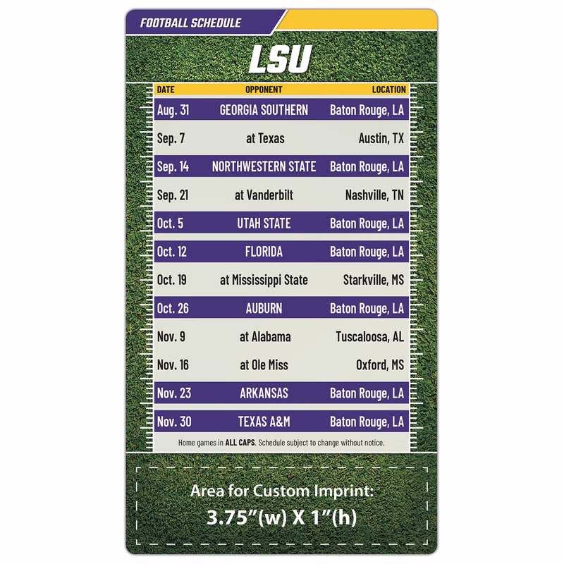 Magnet Football Sport Schedules - 4x7 Round Corners - LSU