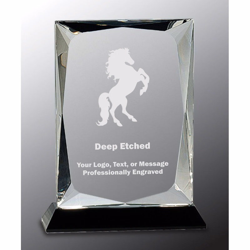 8" Clear Crystal Rectangle Award on Black Base