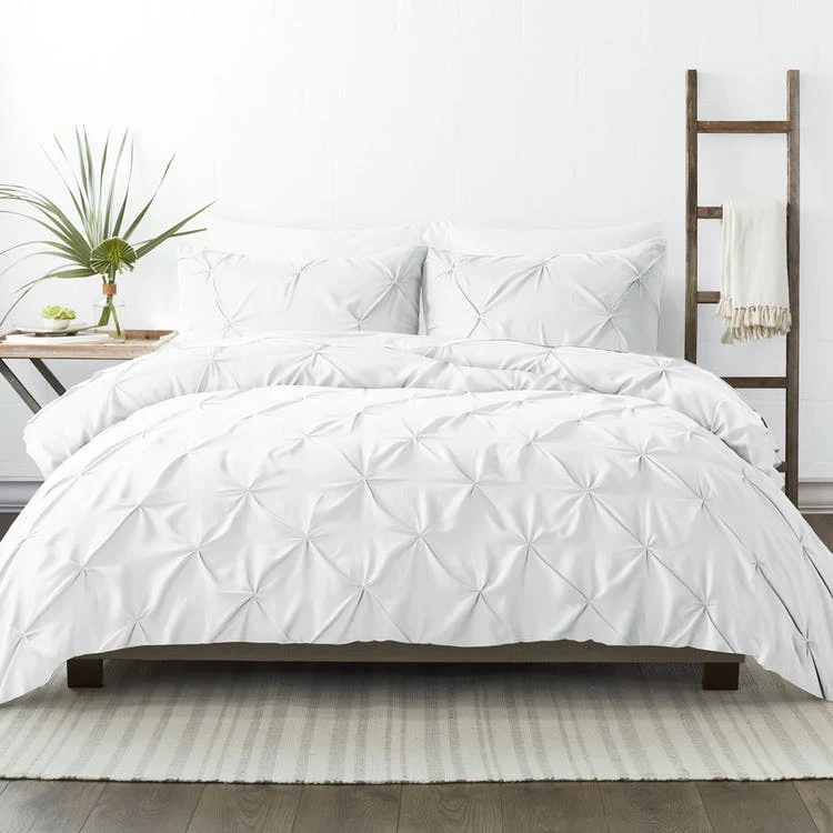Pleated Duvet Cover Sets - White Full-Queen 3 Piece 1