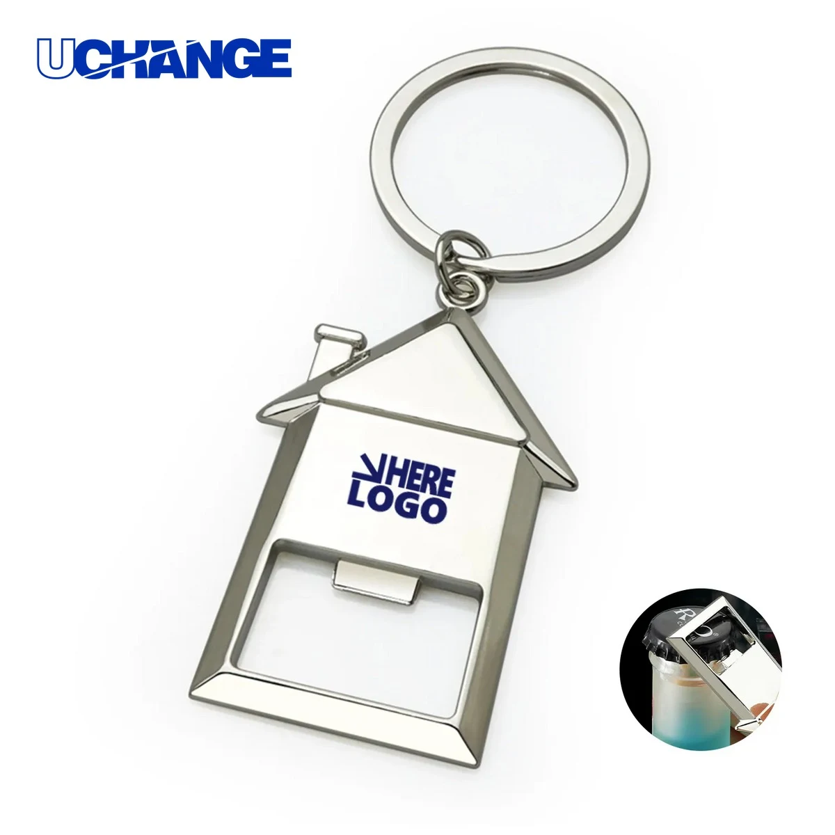 Metal House Keychain with Bottle Opener Tool 1