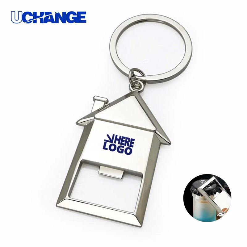 Metal House Keychain with Bottle Opener Tool