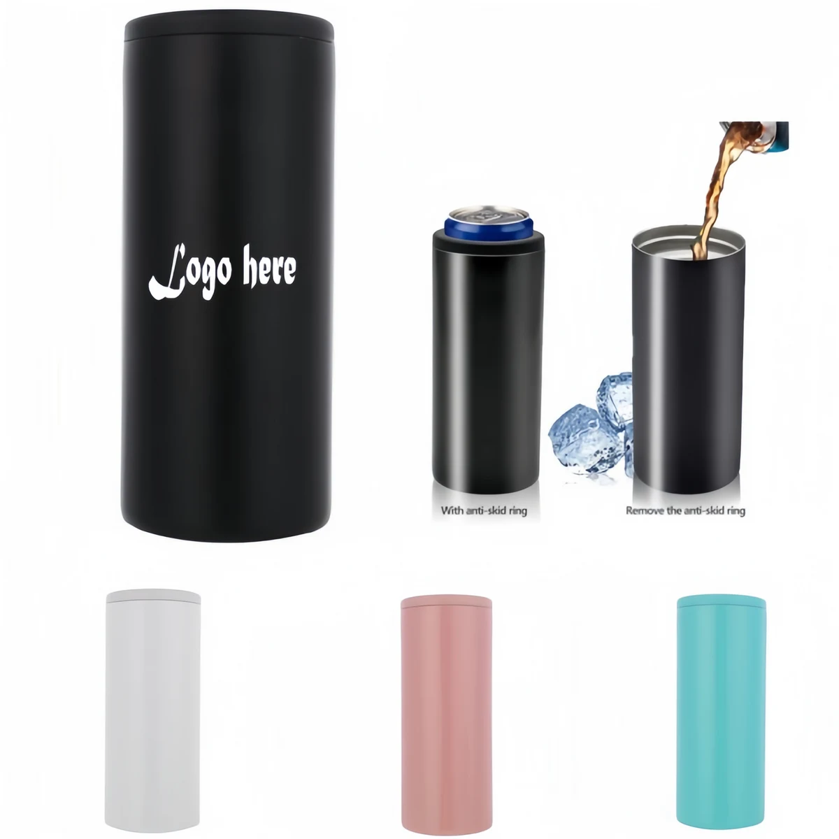 12 oz. Skinny Can Cooler Slim Beer Holder, custom koozie with logo imprint 1