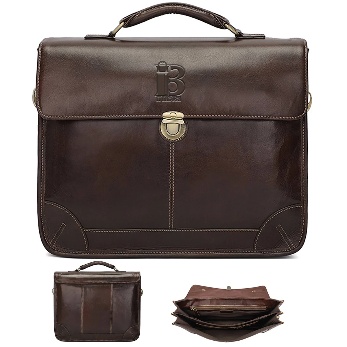 Genuine Leather Briefcase for Men 15.6 Inch Laptop Messenger 1