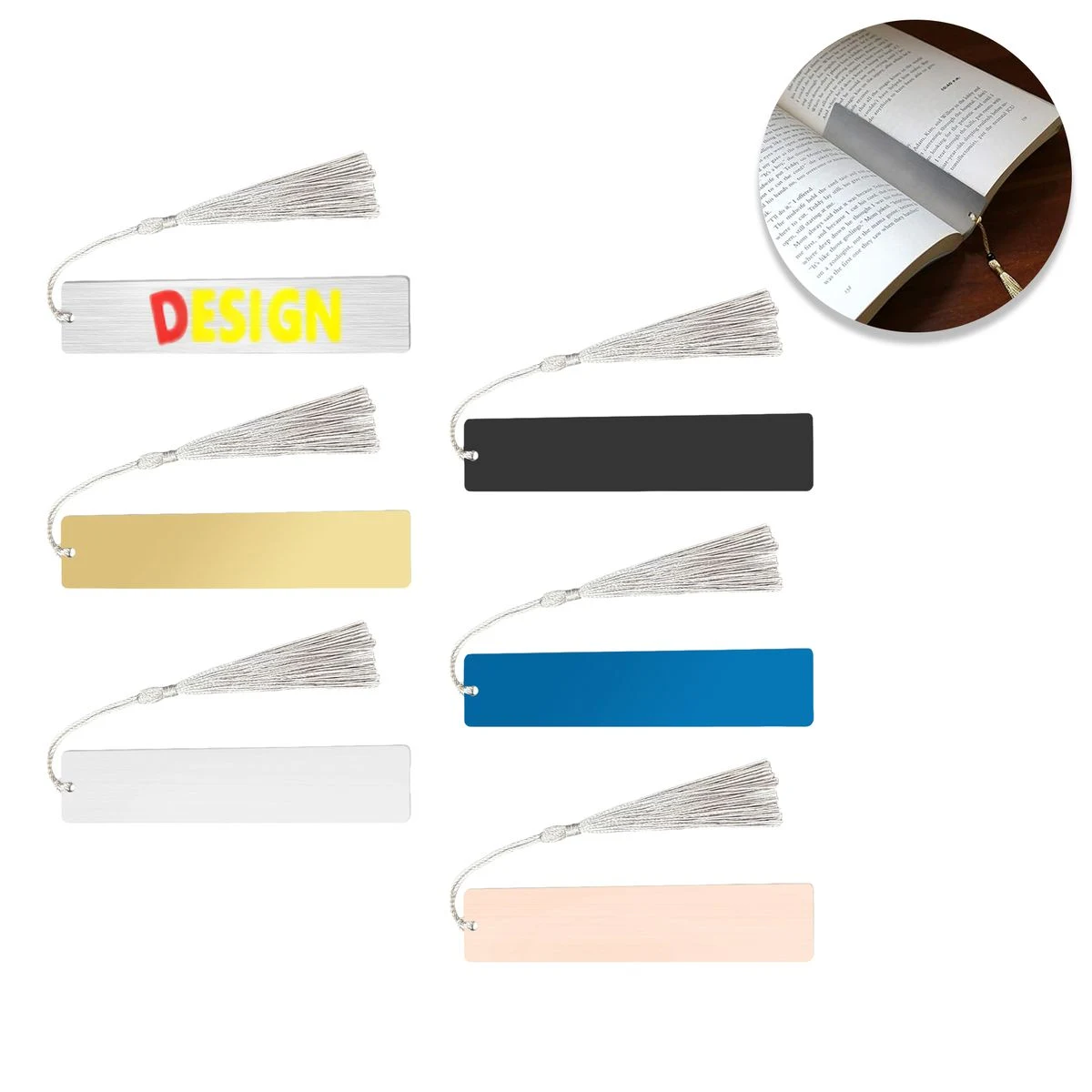 Stainless steel bookmark with tassel 1