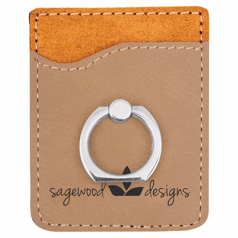 Light Brown Leatherette Phone Wallet with Silver Ring