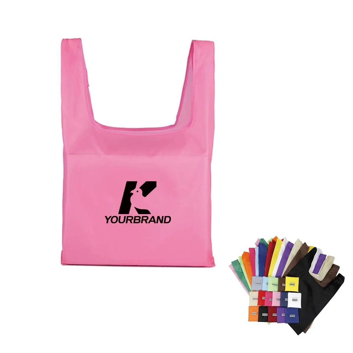 Stock Durable Colorful Folding Reusable Grocery Bags, custom tote bag with logo imprint 1