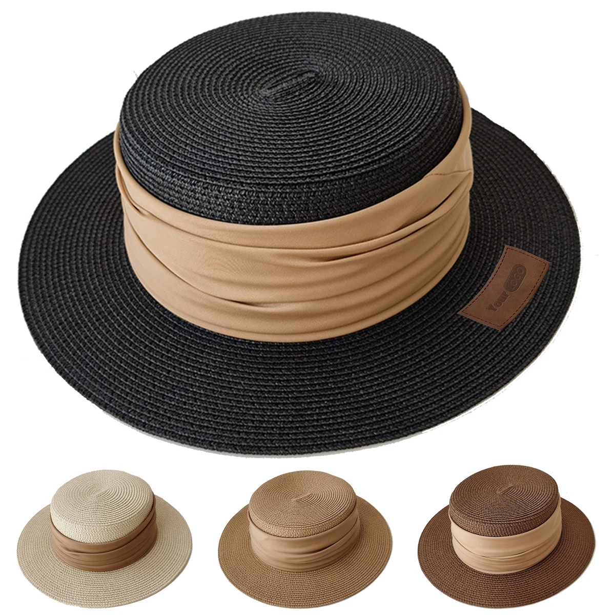 Jute Summer Sun Protection Flat Brim Sun Hat 1