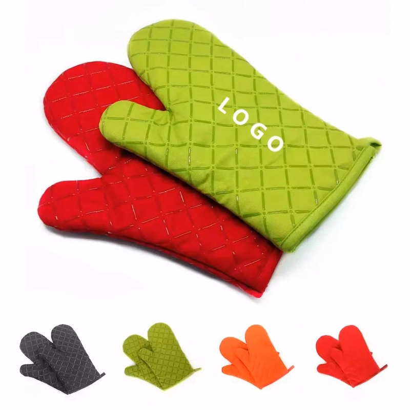 Heat Resistant Cotton Silicone Quilted Oven Mittens