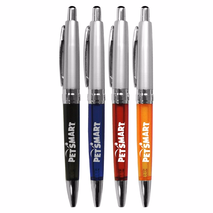 Quality "Financial" Clicker Pen - Silver Barrel w/ Translucent Bottom