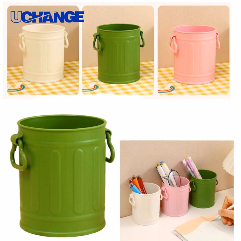 Retro Iron Bucket Pen Holder Hangable Desk Organizer