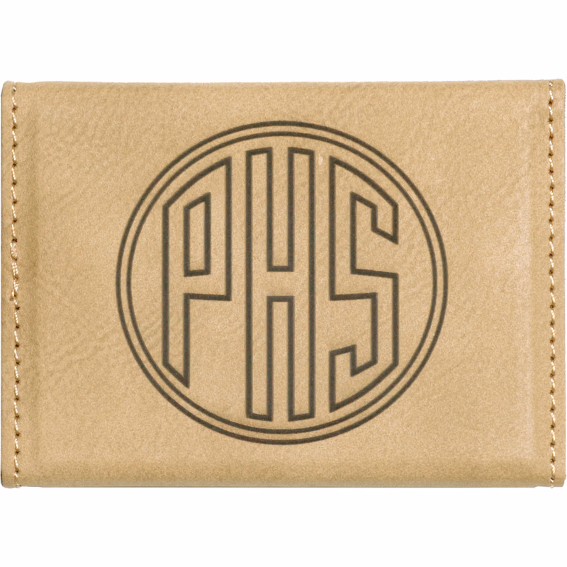 3 3/4" x 2 3/4" Light Brown Leatherette Hard Business Card Holder