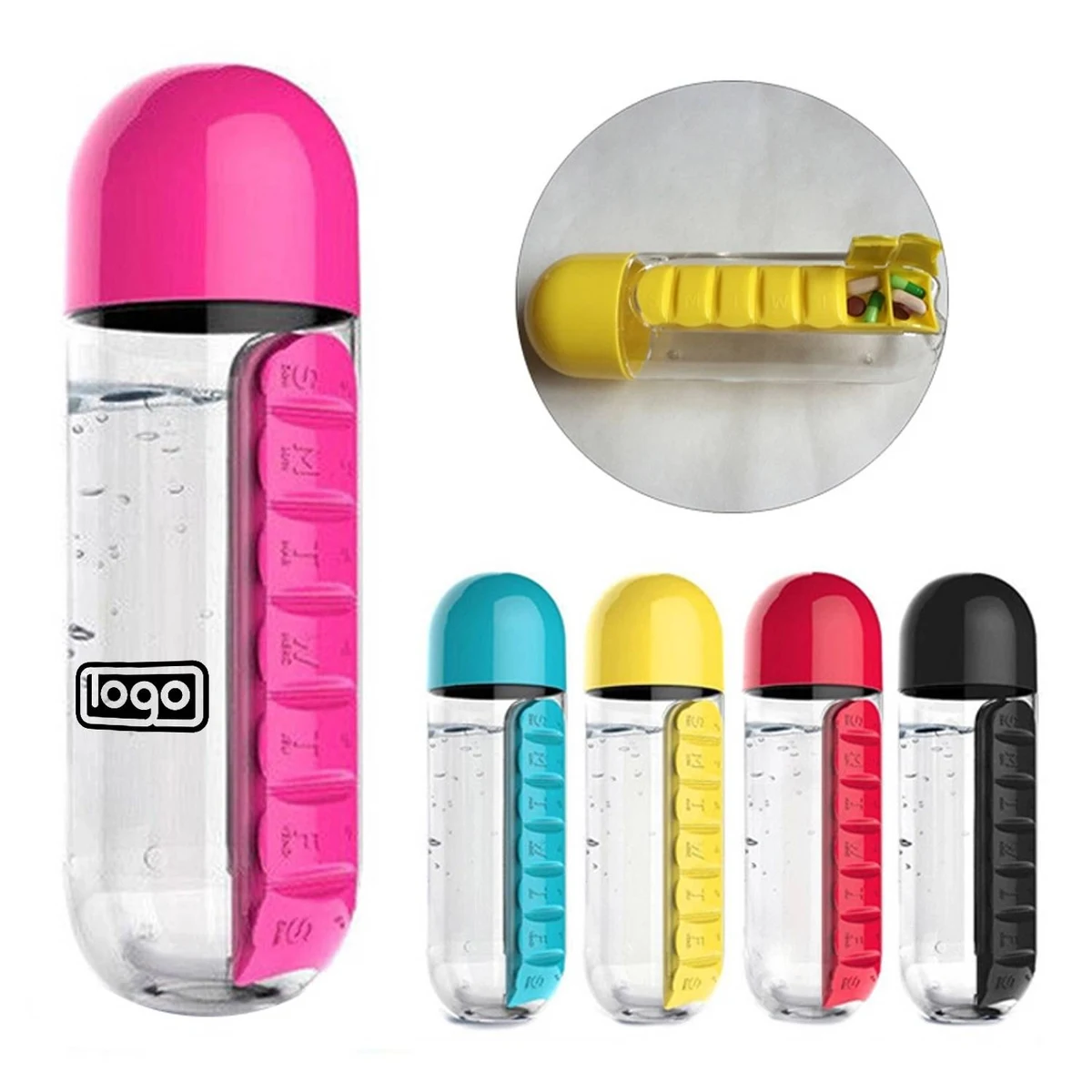 20 Oz Water Bottle W/ 7 Daily Pill Case 1