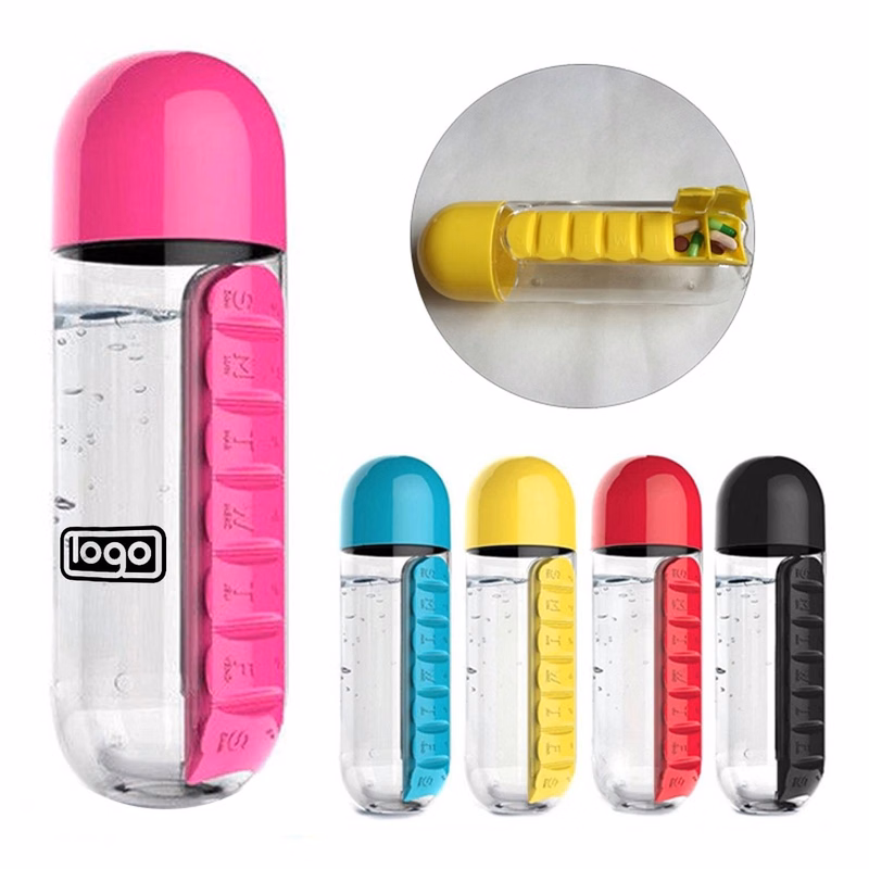20 Oz Water Bottle W/ 7 Daily Pill Case