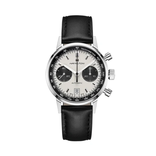 Hamilton American Classic Intra-Matic Auto Chrono Black Leather Strap Watch 1