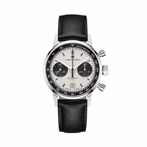 Hamilton American Classic Intra-Matic Auto Chrono Black Leather Strap Watch