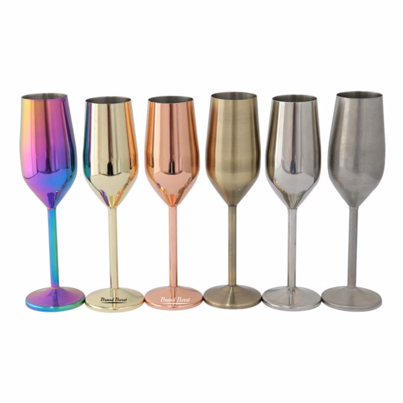 2 Pack 6oz Stainless Steel Champagne Flutes Glass