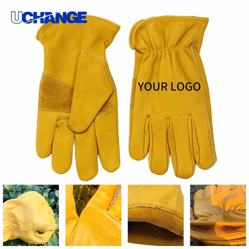 Leather Utility Work Gloves Pair for Outdoor Use