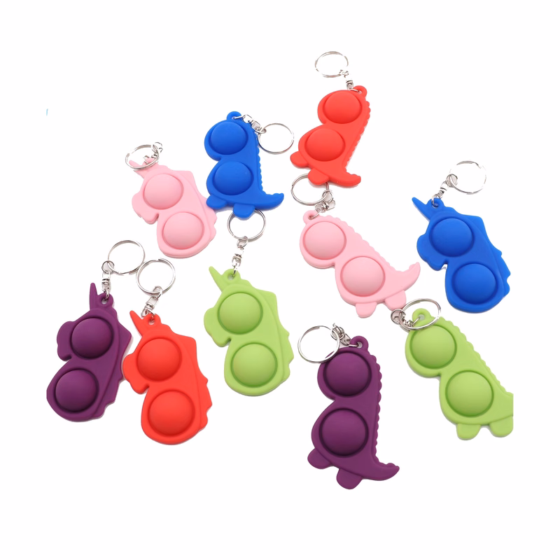 Silicone Dinosaur Push Pop Fidget Toy Keychain